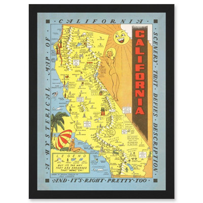 B&Q -  Hysterical Map Lindgren 1948 California Pictorial Wall Art PrintA4 Size