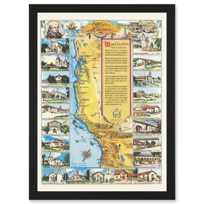 Artery8 Pictorial Map Putnam 1949 California Missions History Wall Art PrintA4 Size from B&Q