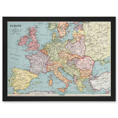 Artery8 Whitney-Graham 1930 Europe Political Map Wall Art PrintA4 Size from B&Q