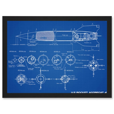 Artery8 Military V-2 Rocket Aggregat 4 Ballistic Missile Blueprint Plan Wall Art PrintA4 Size from B&Q