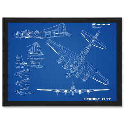 Artery8 Us Airforce Boeing B-17 Flying Fortress Plane Blueprint Plan Wall Art PrintA4 Size from B&Q
