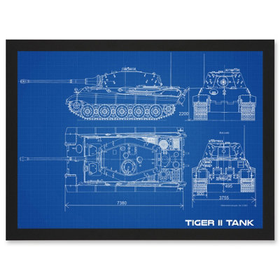 Artery8 Military Tiger Ii Panzer Kampfwagen Heavy Tank Blueprint Plan Wall Art PrintA4 Size from B&Q