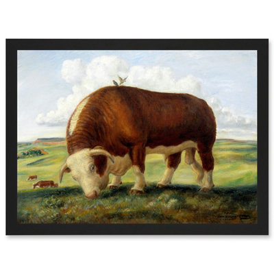 Artery8 Curry Ajax Hereford Bull Cow Birds Landscape Painting Wall Art PrintA4 Size from B&Q