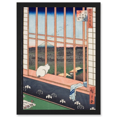 B&Q -  Hiroshige Asakusa Fields 100 Views Edo Cat Vintage Japan Painting Wall Art PrintA4 Size