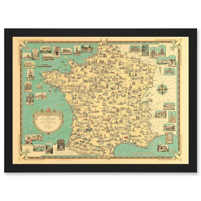 Artery8 Chase 1935 Pictorial Map France Historic Monuments Buildings Wall Art PrintA4 Size from B&Q