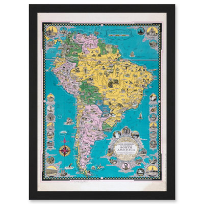 Artery8 Chase 1942 Pictorial Map South America Historic Monuments Buildings Wall Art PrintA4 Size from B&Q