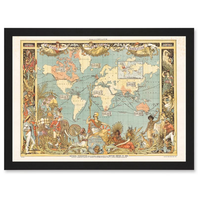 B&Q -  Crane 1886 Pictorial Map British Empire World Colonial Brittania Wall Art PrintA4 Size