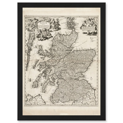 B&Q -  Visscher 1689 Antique Pictorial Map Kingdom Scotland Uk Wall Art PrintA4 Size