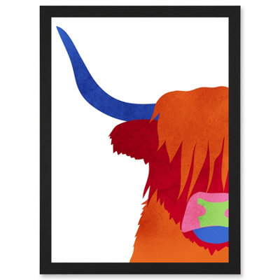 B&Q -  Bright Highland Scottish Cow Bull Coo Colourful Wall Art PrintA4 Size
