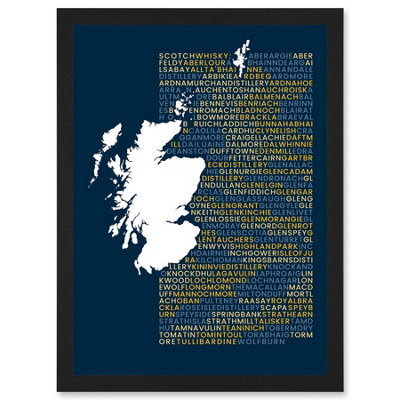Artery8 Scotch Whisky Distilleries Typography Map Wall Art PrintA4 Size from B&Q