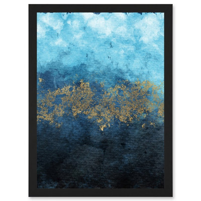 B&Q -  Abstract Blue And Gold Watercolour Modern Wall Art PrintA4 Size