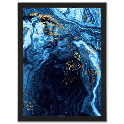 B&Q -  Abstract Dark Blue Gold Flow Watercolour Modern Wall Art PrintA4 Size