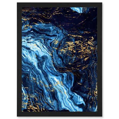 B&Q -  Abstract Dark Blue Gold Pour Watercolour Modern Wall Art PrintA4 Size