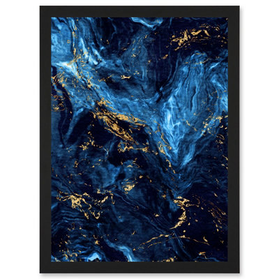 B&Q -  Abstract Dark Blue Gold Swirl Watercolour Modern Wall Art PrintA4 Size