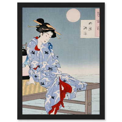 Artery8 Chikanobu Japan Geisha Pier Moon Wall Art PrintA4 Size