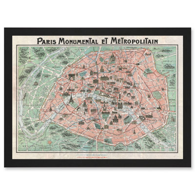 Artery8 Robelin Paris Metropolitan Monument Map France Wall Art PrintA4 Size from B&Q