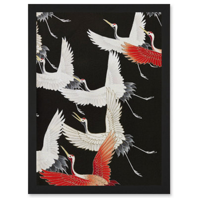 Artery8 Japan Crane Kimono Pattern Wall Art PrintA4 Size from B&Q