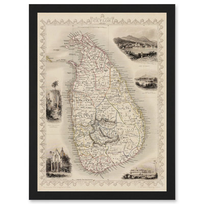 B&Q -  Ceylon Sri Lanka Vintage Pictorial Map Wall Art PrintA4 Size