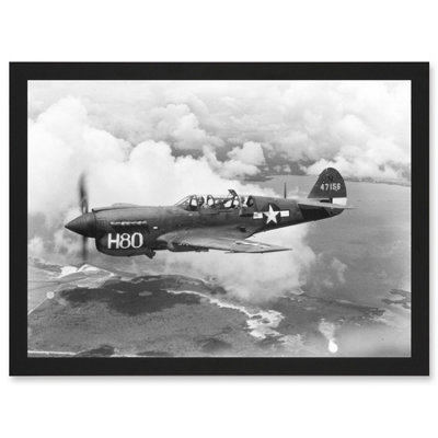 Artery8 War Military Vintage Us Airforce Fighter Plane Black White P-40 Wall Art PrintA4 Size from B&Q