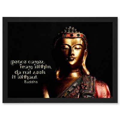 Artery8 Peace Comes From Within Buddha Statue Uplifting Quote Wall Art PrintA4 Size from B&Q