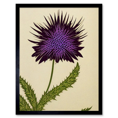 Artery8 Framed Wall Art Stylized Modern Purple Scottish Thistle Flower12X16 Inch from B&Q