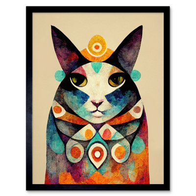 Artery8 Framed Wall Art Quirky Boho Abstract Modern Shaman Guru Cat12X16 Inch from B&Q