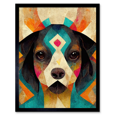 Artery8 Framed Wall Art Quirky Boho Abstract Modern Shaman Guru Dog12X16 Inch from B&Q