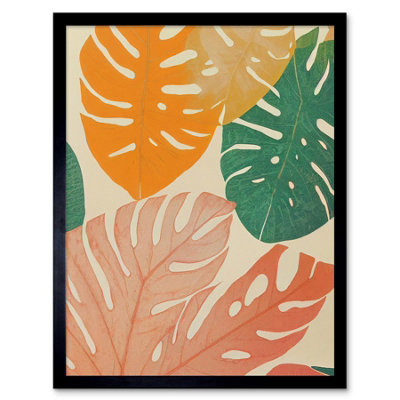 Artery8 Framed Wall Art Pastel Monstera Leaves Botanical12X16 Inch from B&Q