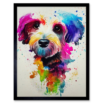 Artery8 Framed Wall Art Ink Splatter Cockapoo Dog Watercolour Painting12X16 Inch from B&Q