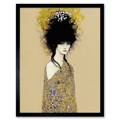 Artery8 Framed Wall Art Woman In Klimt Style Dress Gold Black Painting12X16 Inch from B&Q