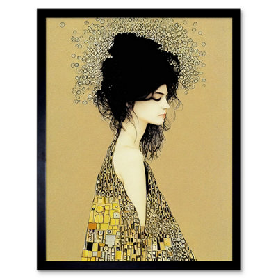 Artery8 Framed Wall Art Klimt Style Woman In Multi Coloured Shawl Painting12X16 Inch from B&Q