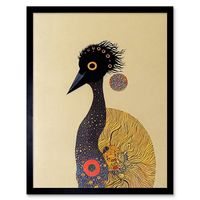 Artery8 Framed Wall Art Surreal Abstract Ostrich Emu Klimt Style Painting12X16 Inch from B&Q
