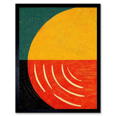Artery8 Framed Wall Art Simple Bold Abstract Modern Painting Teal Mustard Coral Black12X16 Inch from B&Q