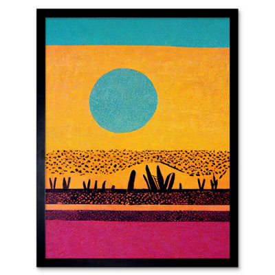 Artery8 Framed Wall Art Desert Roadside Oasis Modern Pop Art Surreal Landscape12X16 Inch from B&Q