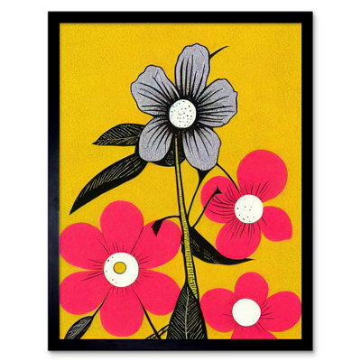 Artery8 Framed Wall Art Bold Flowers Linocut Pink And Mustard Yellow12X16 Inch from B&Q