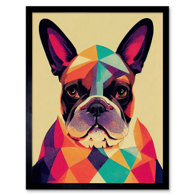 Artery8 Framed Wall Art Vibrant Colourful Geometric French Bulldog Portrait Design12X16 Inch from B&Q