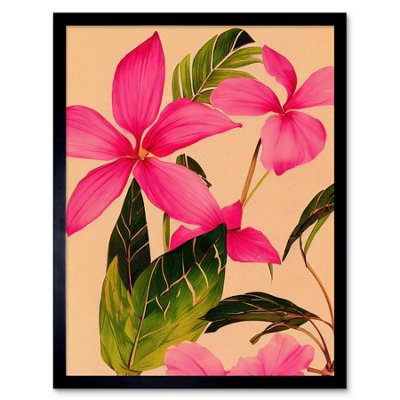 Artery8 Framed Wall Art Exotic Pink Plumeria Flower Plant Blooms Watercolour Pencil12X16 Inch from B&Q