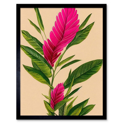 Artery8 Framed Wall Art Tropical Hawaiian Botanical Exotic Pink Floral12X16 Inch from B&Q