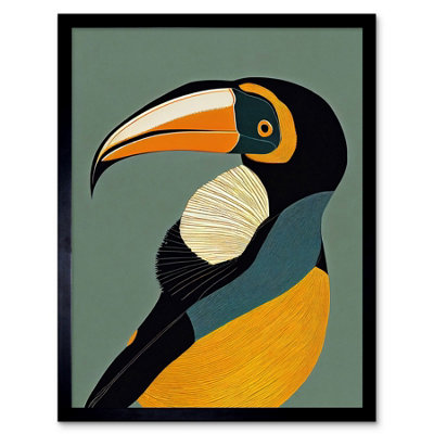 Artery8 Framed Wall Art Keel Billed Toucan Bird Portrait Vintage12X16 Inch from B&Q