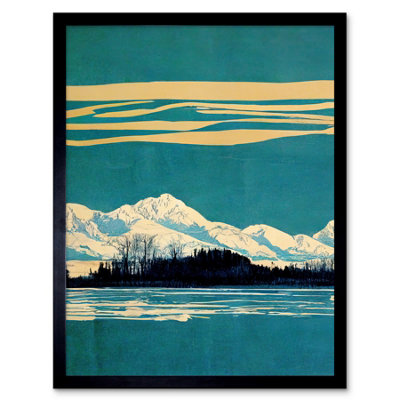 Artery8 Framed Wall Art Winter Lakeside Landscape With Snowy Mountains Duotone Teal12X16 Inch from B&Q