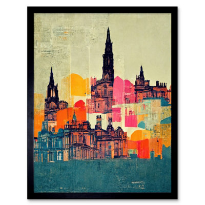 Artery8 Framed Wall Art Boho Abstract Multi Coloured Cityscape Skyline Painting Folk12X16 Inch from B&Q