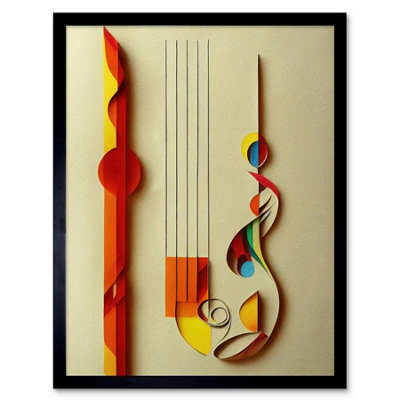 Artery8 Framed Wall Art Kandinsky Inspired Abstract Musical Symbol Clefs Music Yellow Turquoise Orange12X16 Inch from B&Q