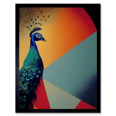Artery8 Framed Wall Art Modern Peacock Portrait In Colourful Abstract Vibrant Orange12X16 Inch from B&Q