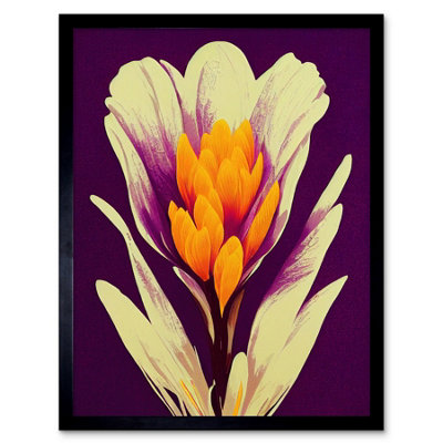 Artery8 Framed Wall Art Vibrant Saffron Crocus Flower Abstract In Violet Orange Cream12X16 Inch from B&Q