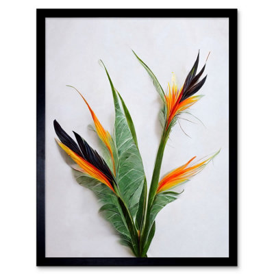 Artery8 Framed Wall Art Bird Of Paradise Stem Leaves And Flowers Tropical Plant Botanical12X16 Inch from B&Q
