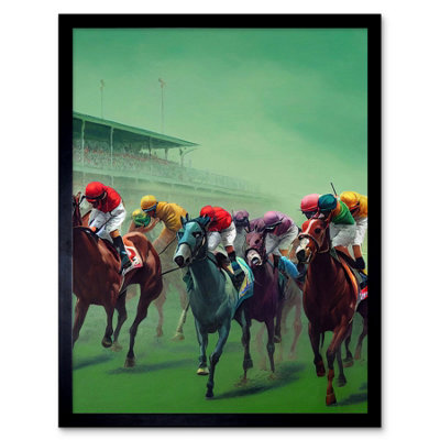 Artery8 Framed Wall Art Kentucky Derby Horse Racing Jockeys Modern Oil Painting12X16 Inch from B&Q