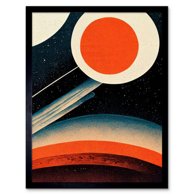 Artery8 Framed Wall Art Retro Boho Space Starscape Abstract Mid Century Style Navy Teal Orange Cream12X16 Inch from B&Q