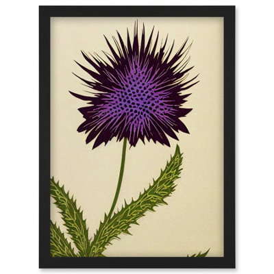 Artery8 Stylized Modern Purple Scottish Thistle Flower Illustration Wall Art PrintA4 Size from B&Q