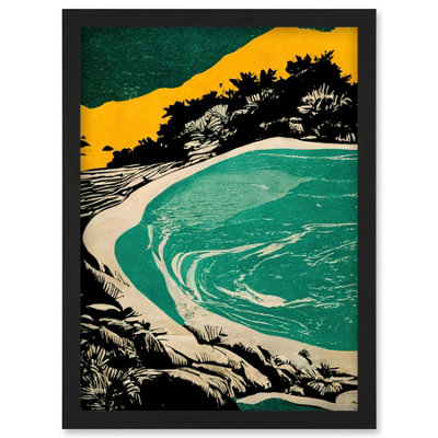 Artery8 Beach Lagoon Abstract Marbled Seascape Mustard Teal Wall Art PrintA4 Size from B&Q