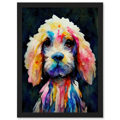 Artery8 Bright Abstract Colourful Dog Spaniel Cavapoo Cockapoo Wall Art PrintA4 Size from B&Q